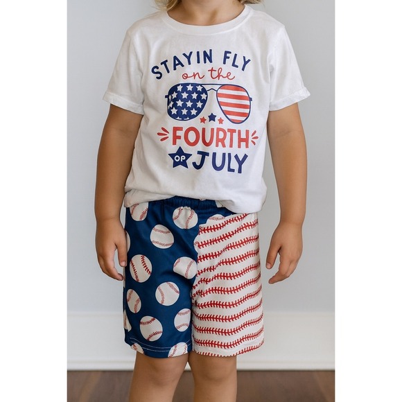 Fourth of July Baseball Outfit T-Shirt & Shorts Set - Size 2-3 Years - Picture 1 of 5